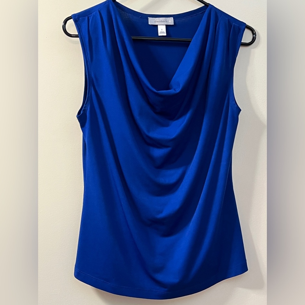 Small Dressbarn Blue Draped Sleeveless Tank Top